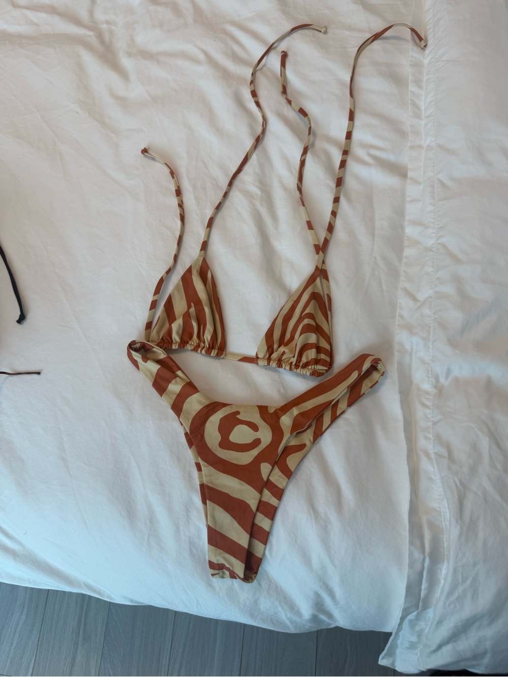 iNAMORATA Brown & Cream Striped Triangle Bikini